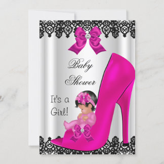 Niedliche Baby Dusche Girl Hot Pink Shoe Schwarze Einladung