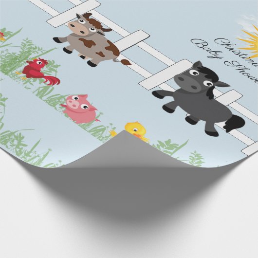 Niedliche Baby-Dusche in der Landwirtschaft, BlueC Geschenkpapier (Ecke)