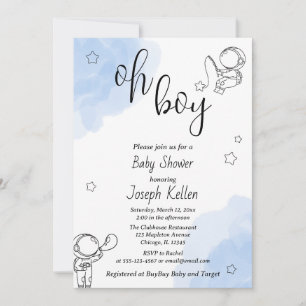 Niedliche Baby-Dusche in Weiß und Blau Einladung