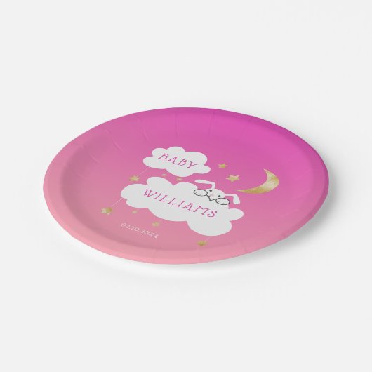 Niedliche Baby Dusche Pink Gold Pappteller (Schrägansicht)