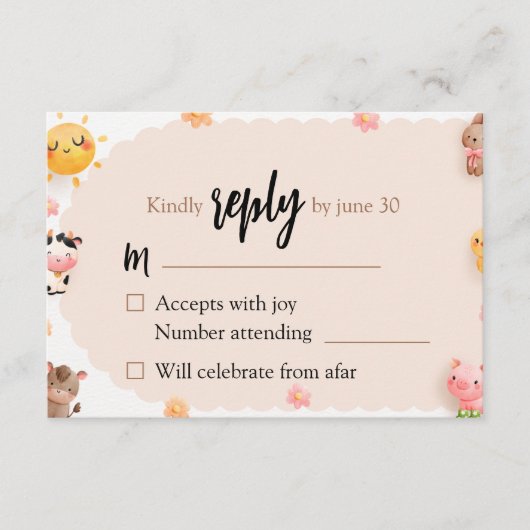 Niedliche Baby-Dusche-UAWG für Landtiere Begleitkarte (Vorderseite)