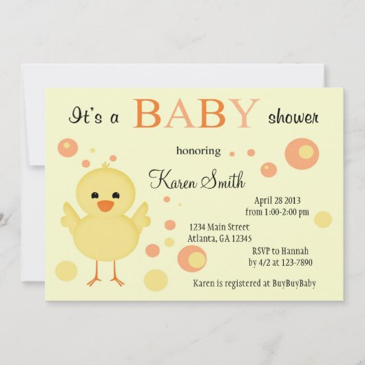 Niedliche Baby-Duschen-Einladungen - Küken Einladung (Vorderseite)