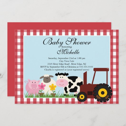 Niedliche Baby Farm Animals Kinderdusche Einladung (Vorne/Hinten)