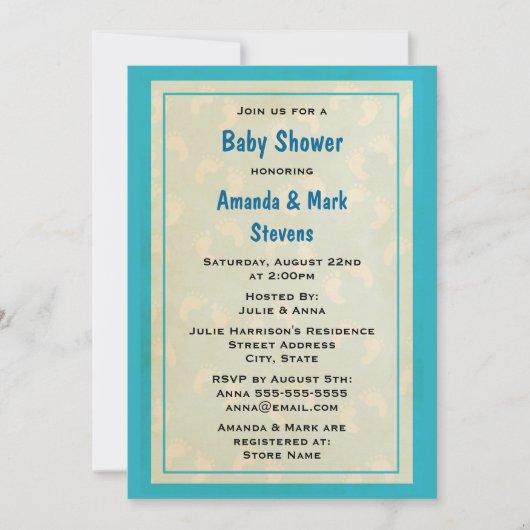 Niedliche Baby Footprints Baby Dusche Einladung (Vorderseite)