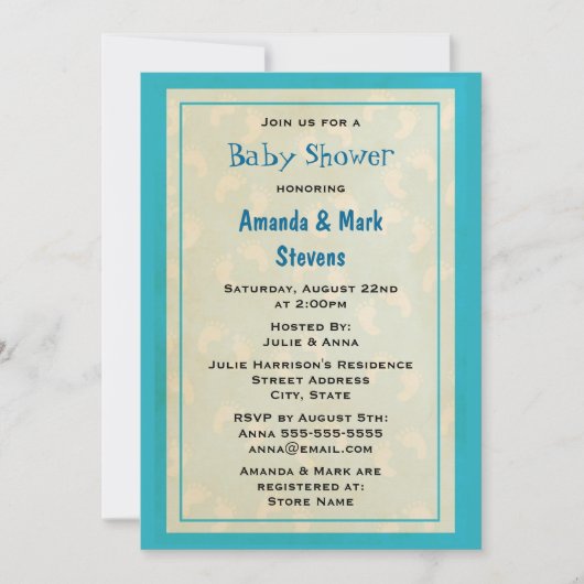 Niedliche Baby Footprints Baby Dusche Einladung (Vorderseite)