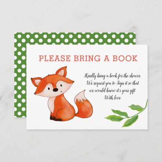Niedliche Baby Fox Blätter bringen ein Buch | Baby Einladung (Vorne/Hinten)