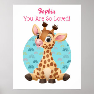 Niedliche Baby Giraffe Art, Name und Botschaft des Poster