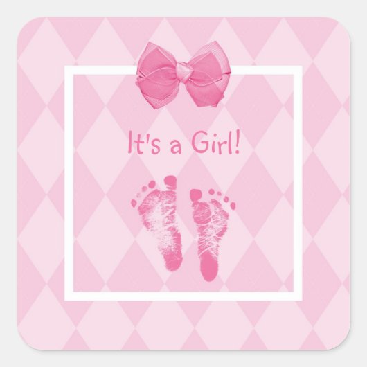 Niedliche Baby Girl Footprints Quadratischer Aufkleber (Vorderseite)