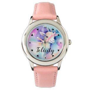 Niedliche Baby Goat Rainbow Wolken Wasserfarbe Cus Armbanduhr