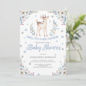 Niedliche Baby-Hirsch-Winterblütendusche Einladung (Stehend Vorderseite)