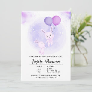 Niedliche Baby Kaninchen mit Balloons Girl's Baby  Einladung