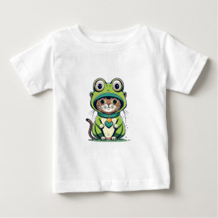 Niedliche Baby-Katze mit Froschhut Baby T-shirt
