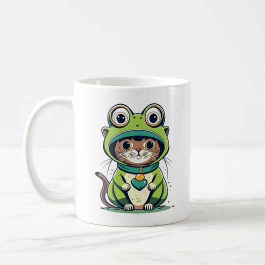 Niedliche Baby-Katze mit Froschhut Kaffeetasse (Links)