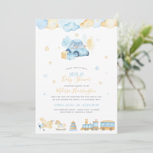 Niedliche Baby-Kinderdusche für Wasserfarbwagen Einladung (Stehend Vorderseite)