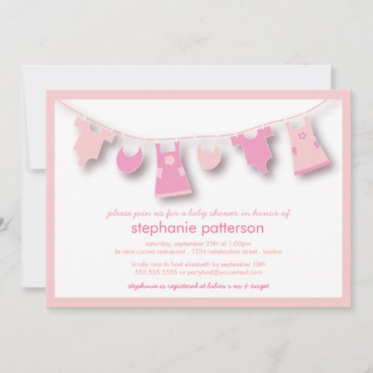 Niedliche Baby-Kleidung auf der Linie für Girl-Bab Einladung (Vorderseite)