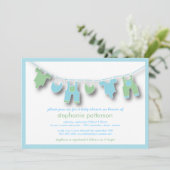 Niedliche Baby-Kleidung für Boy Baby-Dusche Einladung (Stehend Vorderseite)