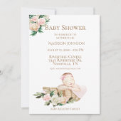 Niedliche Baby-Körbe Blumenmuster Pink Baby-Dusche Einladung (Vorderseite)