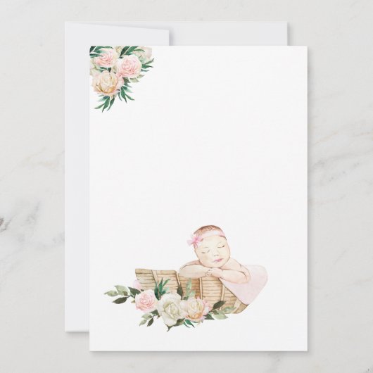 Niedliche Baby-Körbe Blumenmuster Pink Baby-Dusche Einladung (Rückseite)