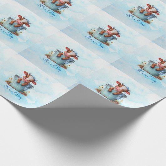 Niedliche Baby Kuh in Eimer Blue Baby Dusche Ihr J Geschenkpapier (Ecke)
