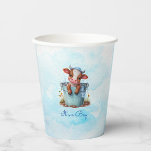 Niedliche Baby Kuh in Eimer Blue Baby Dusche Ihr J Pappbecher
