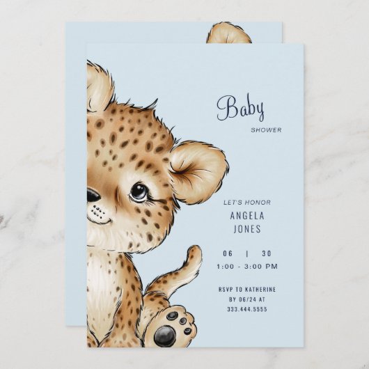 Niedliche Baby Leopard Babydusche Einladung (Vorne/Hinten)