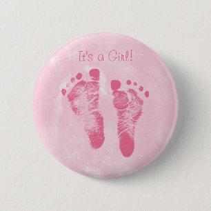 Niedliche Baby-Mädchen-Abdruck-Geburts-Mitteilung Button