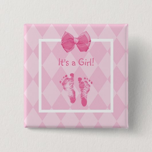 Niedliche Baby-Mädchen-Abdruck-Geburts-Mitteilung Button (Vorderseite)