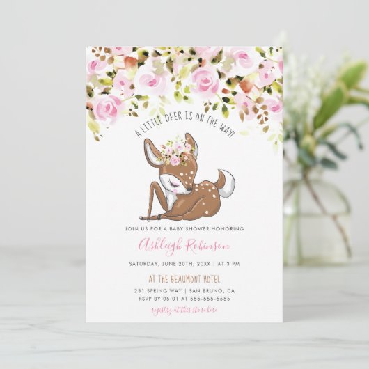 Niedliche Baby-Mädchen-Rotwild u. Stammes- Einladung (Stehend Vorderseite)