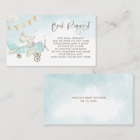 Niedliche Baby Mouse Airplane Babydusche Buchungsa Begleitkarte (Vorne/Hinten)