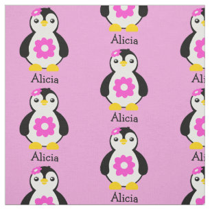 Niedliche Baby-Pinguine mit rosa Blume Stoff