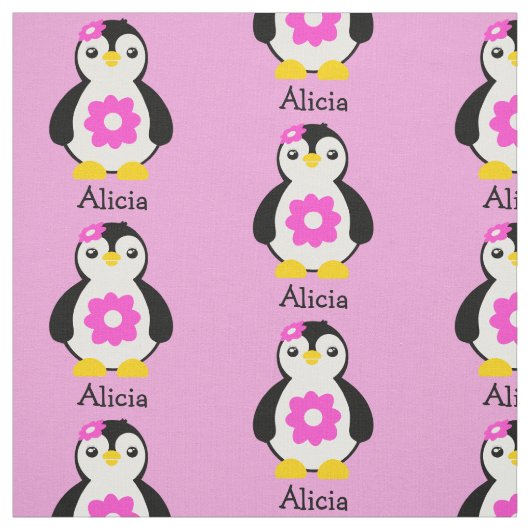 Niedliche Baby-Pinguine mit rosa Blume Stoff (Muster)