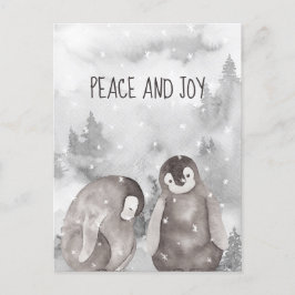Niedliche Baby Pinguine Winterschnee Frieden und F Postkarte