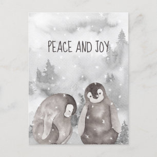 Niedliche Baby Pinguine Winterschnee Frieden und F Postkarte