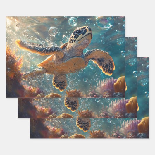 Niedliche Baby-Sea-Schildkröte mit Bläschen Decoup Geschenkpapier Set (Set)