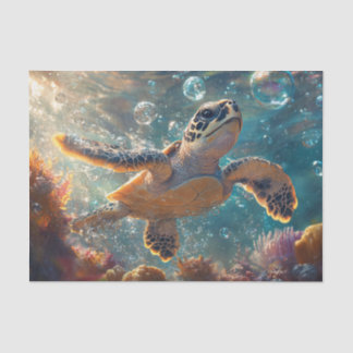 Niedliche Baby-Sea-Schildkröte mit Bläschen Decoup Seidenpapier