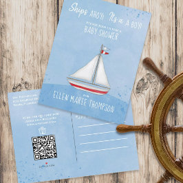 Niedliche Baby Shower Ship Ahoy QR Code Geschenkre Einladungspostkarte