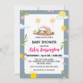 Niedliche Baby-Sloth Regenbogen-Blume Babydusche Einladung (Vorderseite)