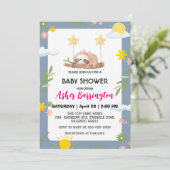 Niedliche Baby-Sloth Regenbogen-Blume Babydusche Einladung (Stehend Vorderseite)