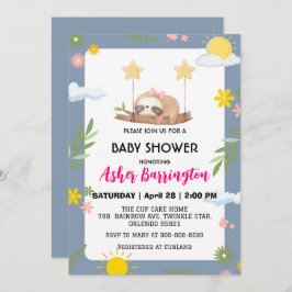 Niedliche Baby-Sloth Regenbogen-Blume Babydusche Einladung