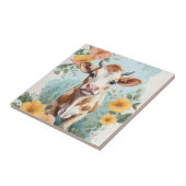 Niedliche Baby-Tiere | Adorable Kuh Calf Floral Fliese (Seite)