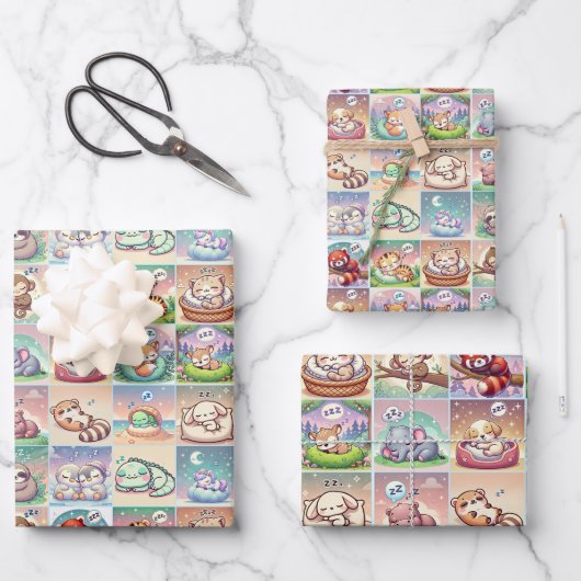 Niedliche Baby-Tiere - Baby-Dusche Packpapier Geschenkpapier Set (Vorderseite)