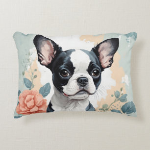 Niedliche Baby-Tiere Boston Terrier Puppy Dekokissen