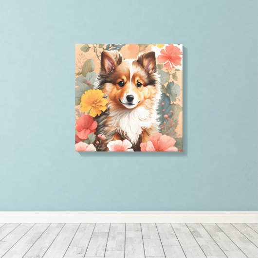 Niedliche Baby-Tiere | Niedlich Shetland Sheepdog Leinwanddruck (Insitu (Holzboden))