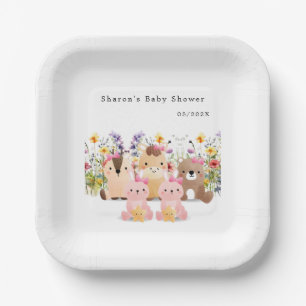 Niedliche Baby-Tiere und Wildblume   Babydusche Pappteller