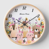 Niedliche Baby-Tiere und Wildblume-Wall-Uhr Uhr (Vorderseite)