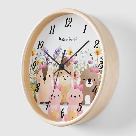Niedliche Baby-Tiere und Wildblume-Wall-Uhr Uhr (Winkel)