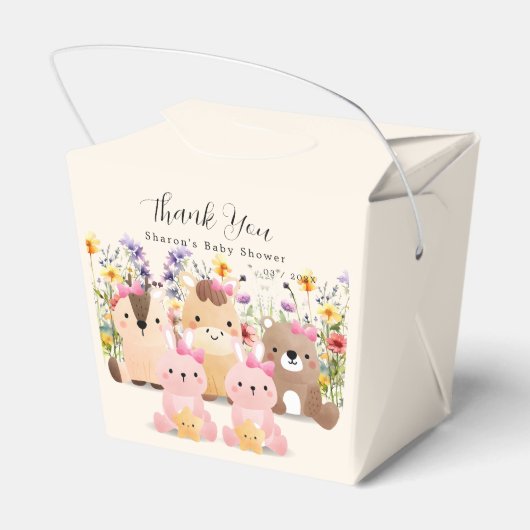 Niedliche Baby-Tiere & Wildblumen Kinderdusche Geschenkschachtel (Rückseite)