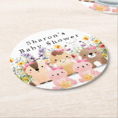 Niedliche Baby-Tiere & Wildblumen Kinderdusche Runder Pappuntersetzer (Angewinkelt)