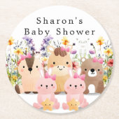 Niedliche Baby-Tiere & Wildblumen Kinderdusche Runder Pappuntersetzer (Vorderseite)