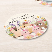 Niedliche Baby-Tiere & Wildblumen Kinderdusche Runder Pappuntersetzer (Angewinkelt)